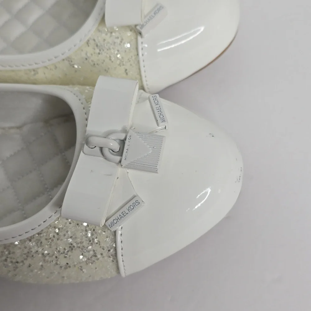 Micheal Micheal Kors Girls Kenya Glitter Bow Ballet Flats Size 2